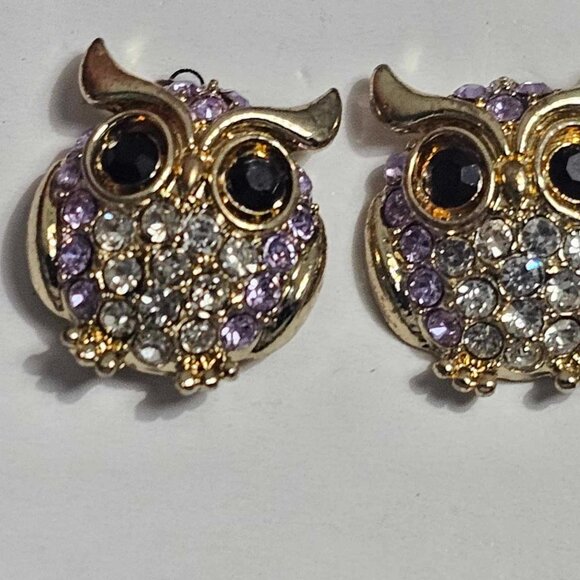Lilac Crystal Owl Stud Women Earrings Daisy Jewel New (clear & purple) - Picture 2 of 4